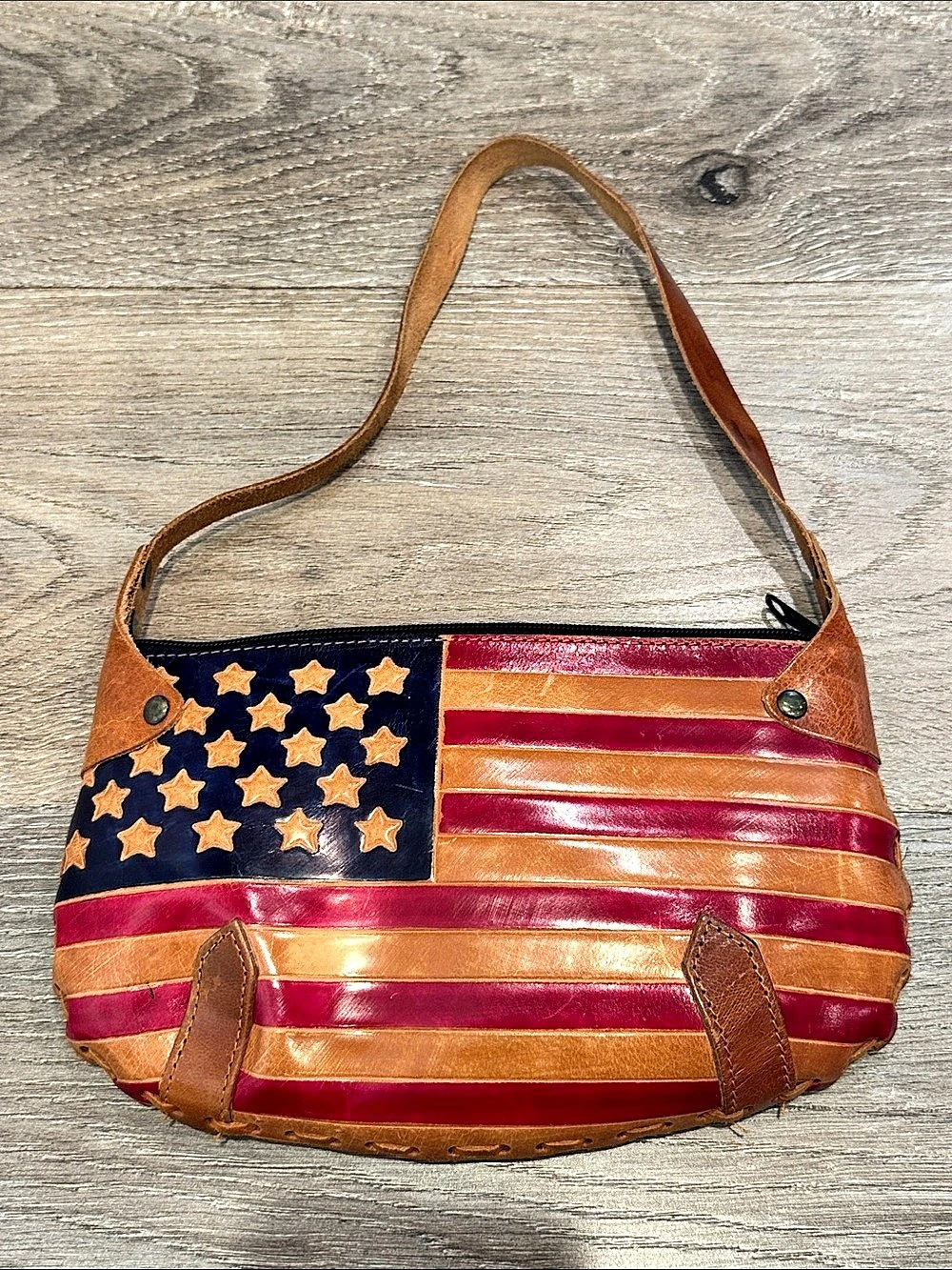 Maple American Flag Leather Shoulder Bag